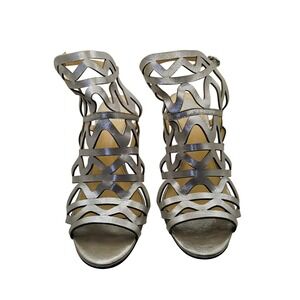 VINCE CAMUTO Lux Silver Caged Gladiator Sandals Heels 9.5 M Stiletto Ankle Strap